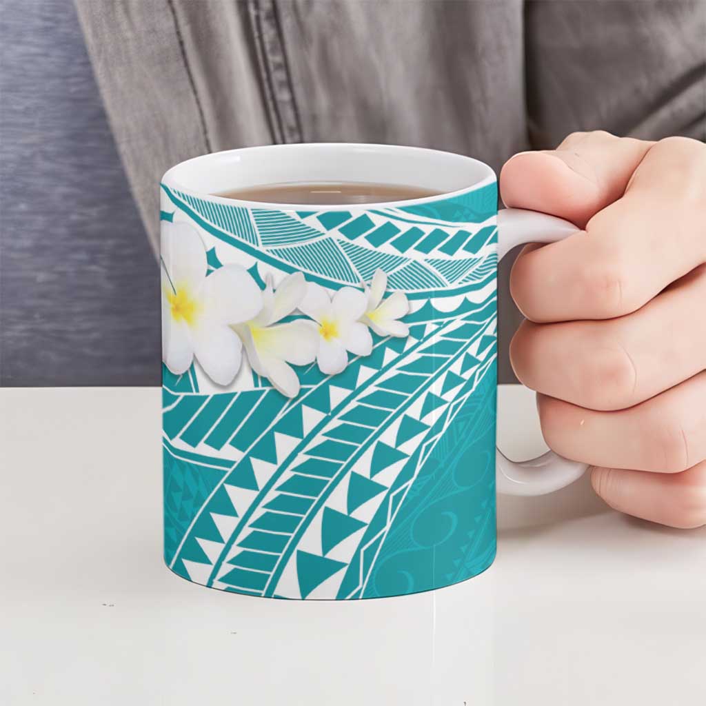 Polynesian Vintage Floral Ceramic Mug Teal Motifs LT7 - Polynesian Pride