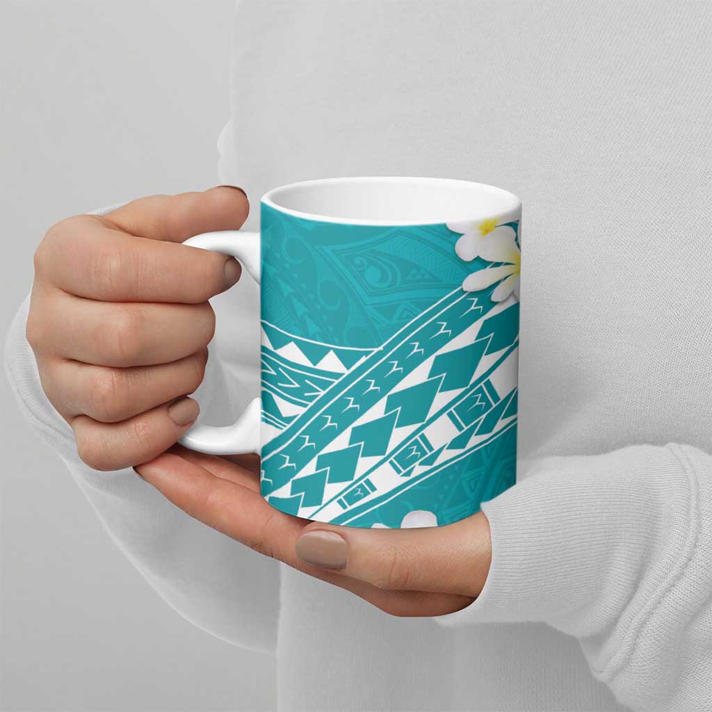 Polynesian Vintage Floral Ceramic Mug Teal Motifs LT7 - Polynesian Pride