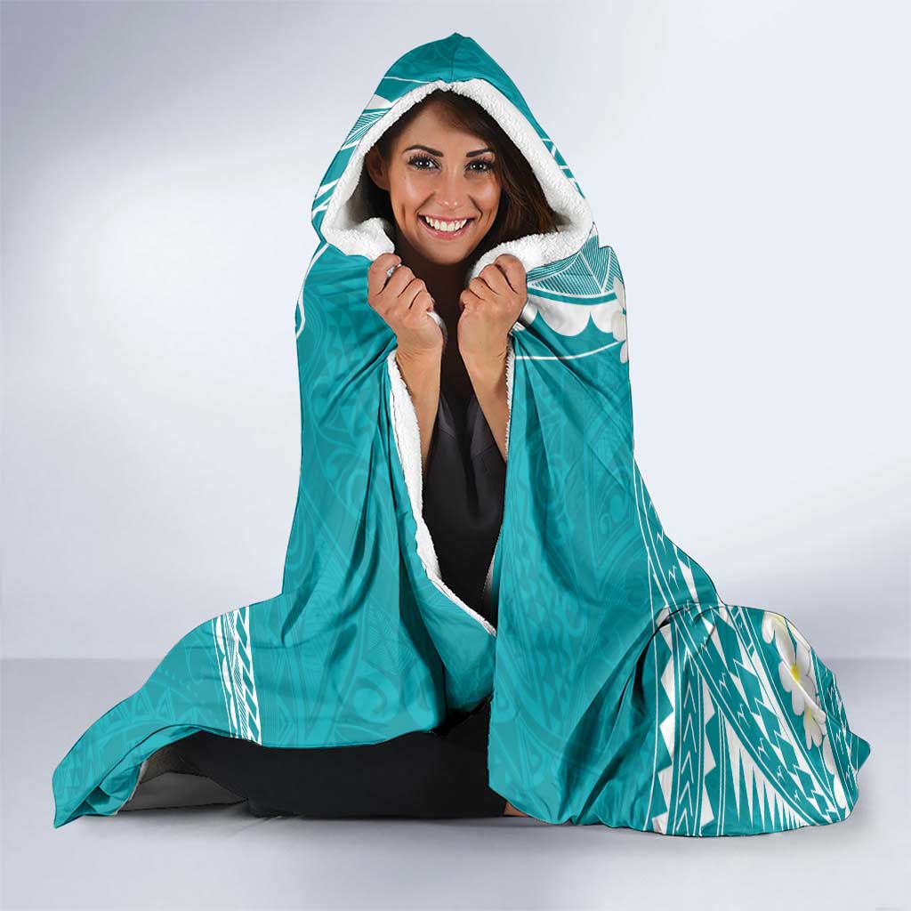 Polynesian Vintage Floral Hooded Blanket Teal Motifs LT7 - Polynesian Pride