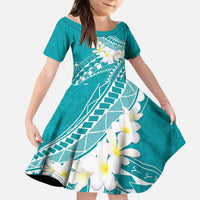 Polynesian Vintage Floral Kid Short Sleeve Dress Teal Motifs LT7 KID Teal - Polynesian Pride