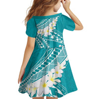 Polynesian Vintage Floral Kid Short Sleeve Dress Teal Motifs LT7 - Polynesian Pride