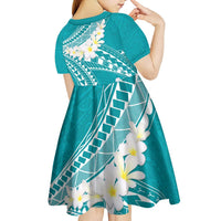 Polynesian Vintage Floral Kid Short Sleeve Dress Teal Motifs LT7 - Polynesian Pride