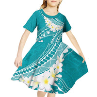 Polynesian Vintage Floral Kid Short Sleeve Dress Teal Motifs LT7 - Polynesian Pride