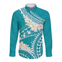 Polynesian Vintage Floral Long Sleeve Button Shirt Teal Motifs LT7 Unisex Teal - Polynesian Pride