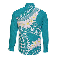 Polynesian Vintage Floral Long Sleeve Button Shirt Teal Motifs LT7 - Polynesian Pride
