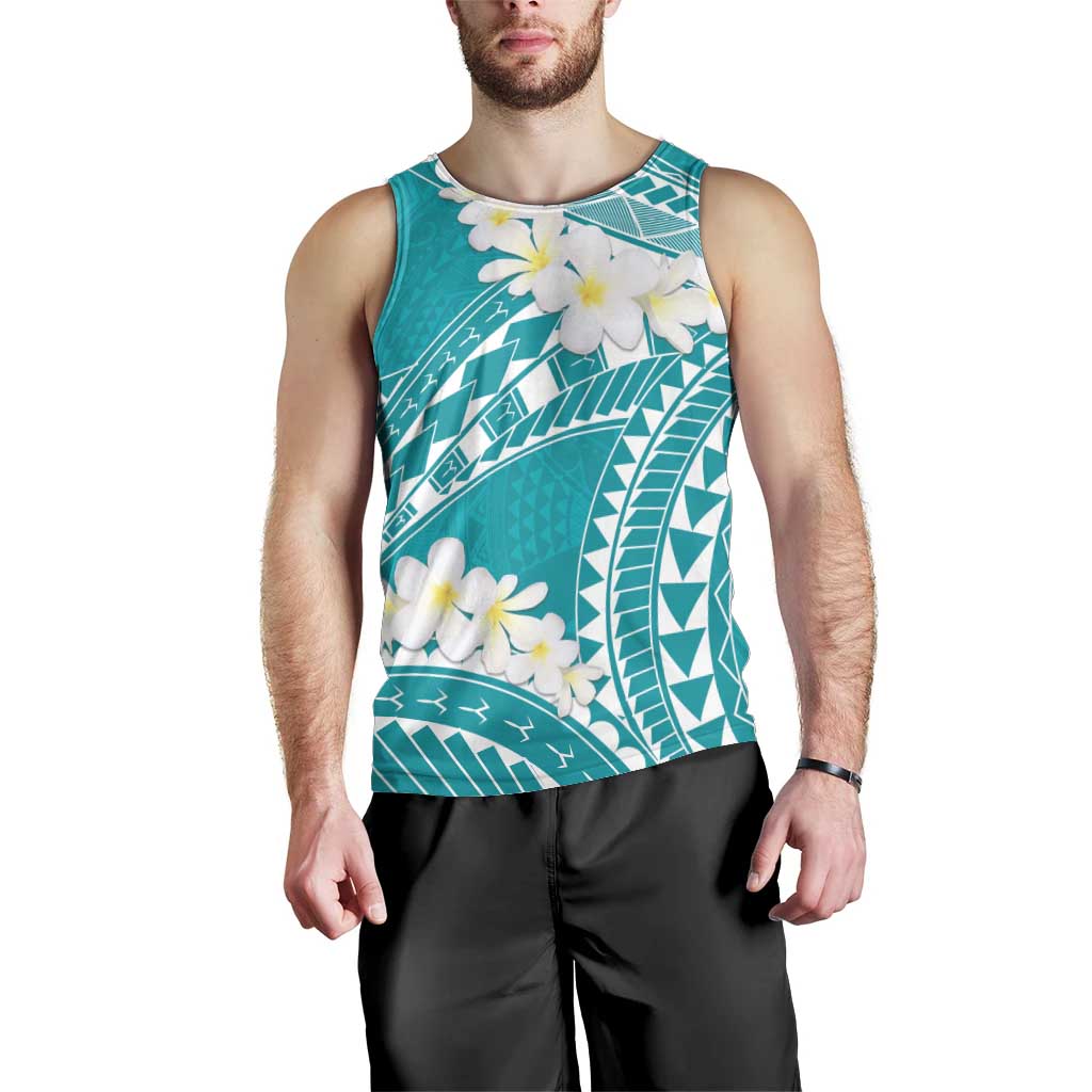 Polynesian Vintage Floral Men Tank Top Teal Motifs LT7 - Polynesian Pride