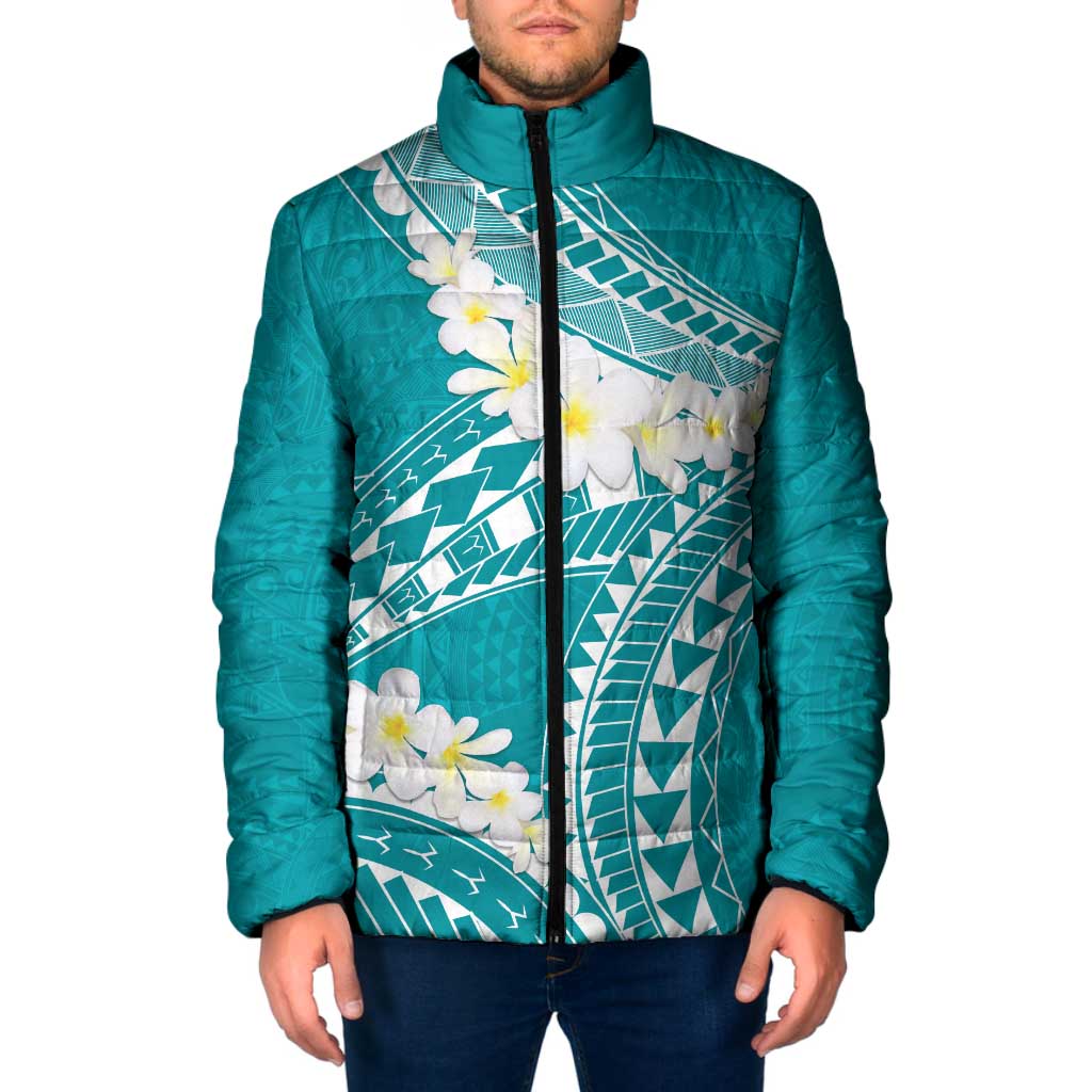 Polynesian Vintage Floral Padded Jacket Teal Motifs LT7 Men Teal - Polynesian Pride