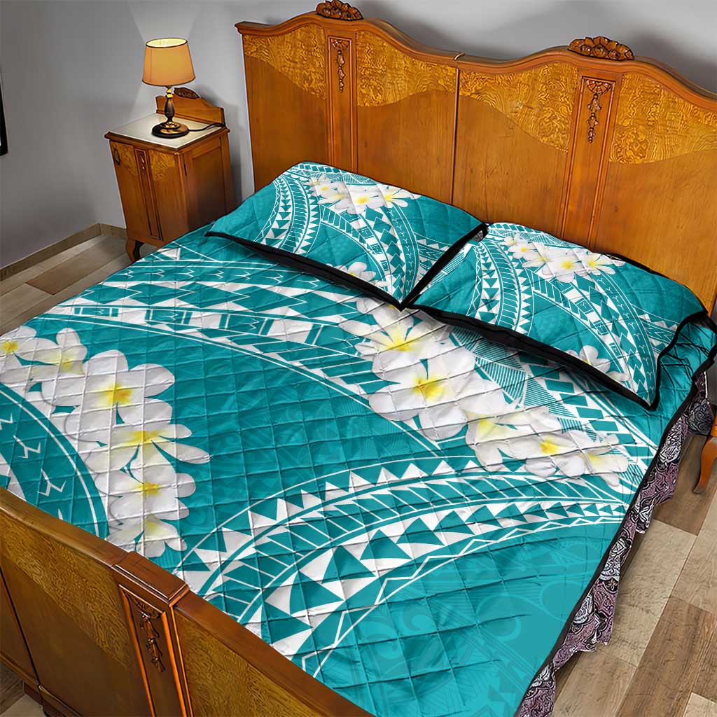 Polynesian Vintage Floral Quilt Bed Set Teal Motifs LT7 - Polynesian Pride