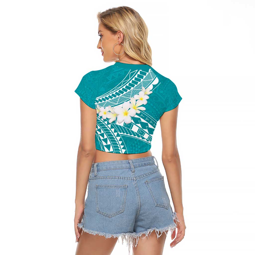 Polynesian Vintage Floral Raglan Cropped T Shirt Teal Motifs LT7 - Polynesian Pride