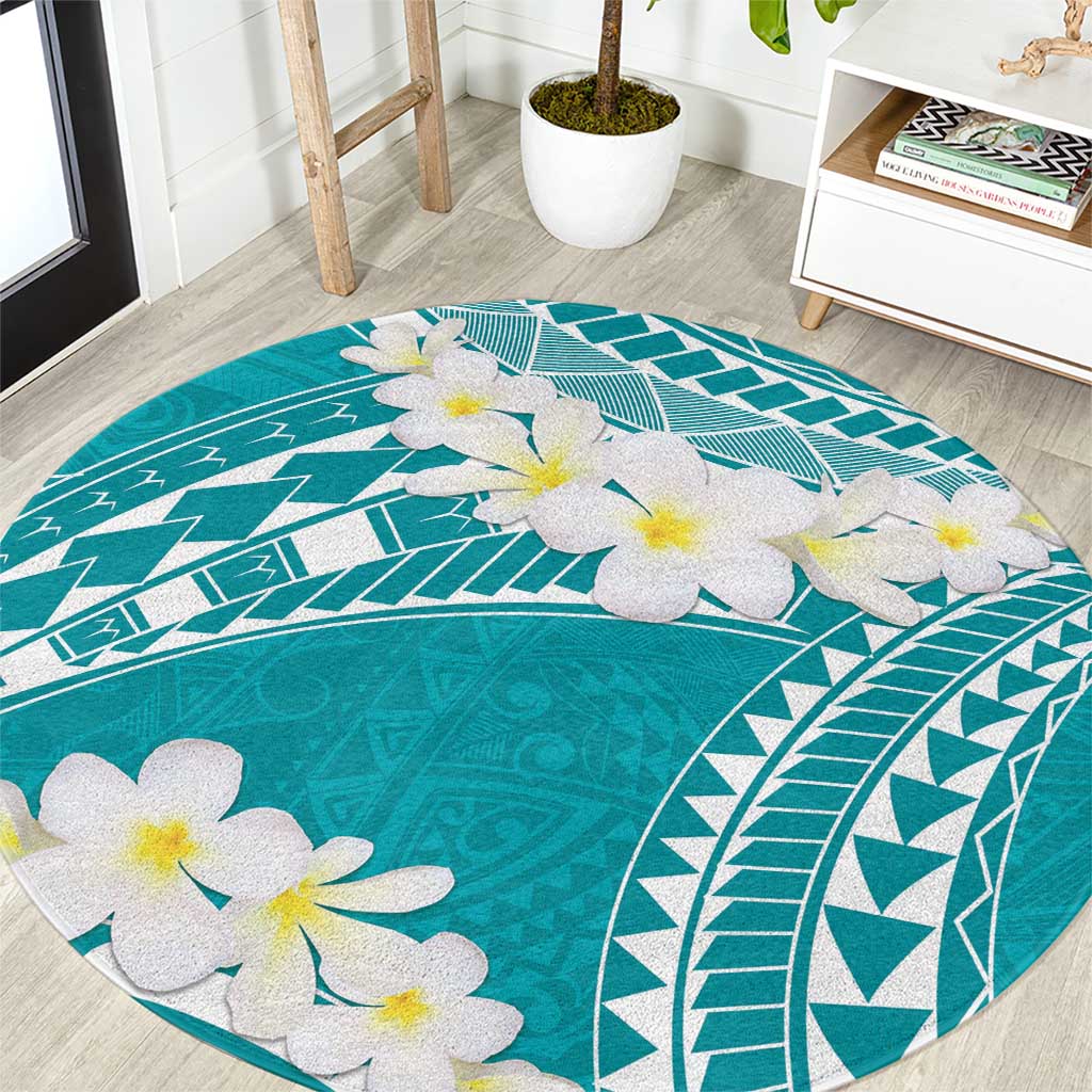 Polynesian Vintage Floral Round Carpet Teal Motifs LT7 Teal - Polynesian Pride