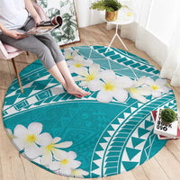 Polynesian Vintage Floral Round Carpet Teal Motifs LT7 - Polynesian Pride