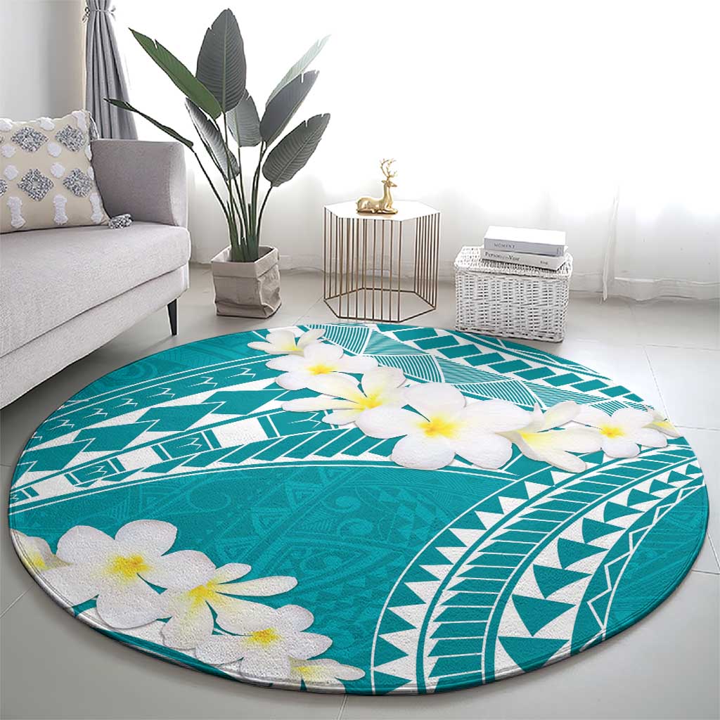 Polynesian Vintage Floral Round Carpet Teal Motifs LT7 - Polynesian Pride