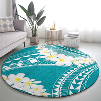 Polynesian Vintage Floral Round Carpet Teal Motifs LT7 - Polynesian Pride