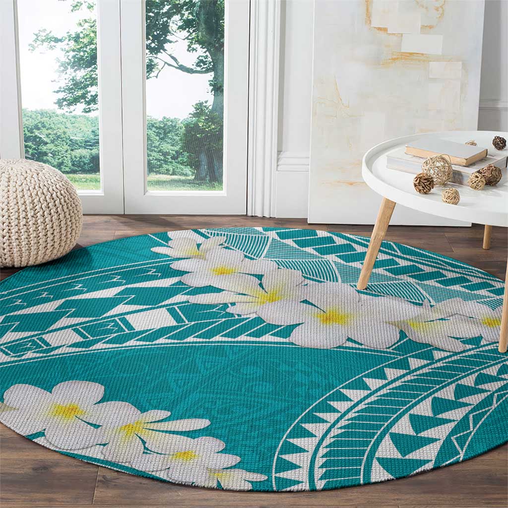 Polynesian Vintage Floral Round Carpet Teal Motifs LT7 - Polynesian Pride