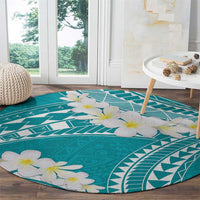 Polynesian Vintage Floral Round Carpet Teal Motifs LT7 - Polynesian Pride
