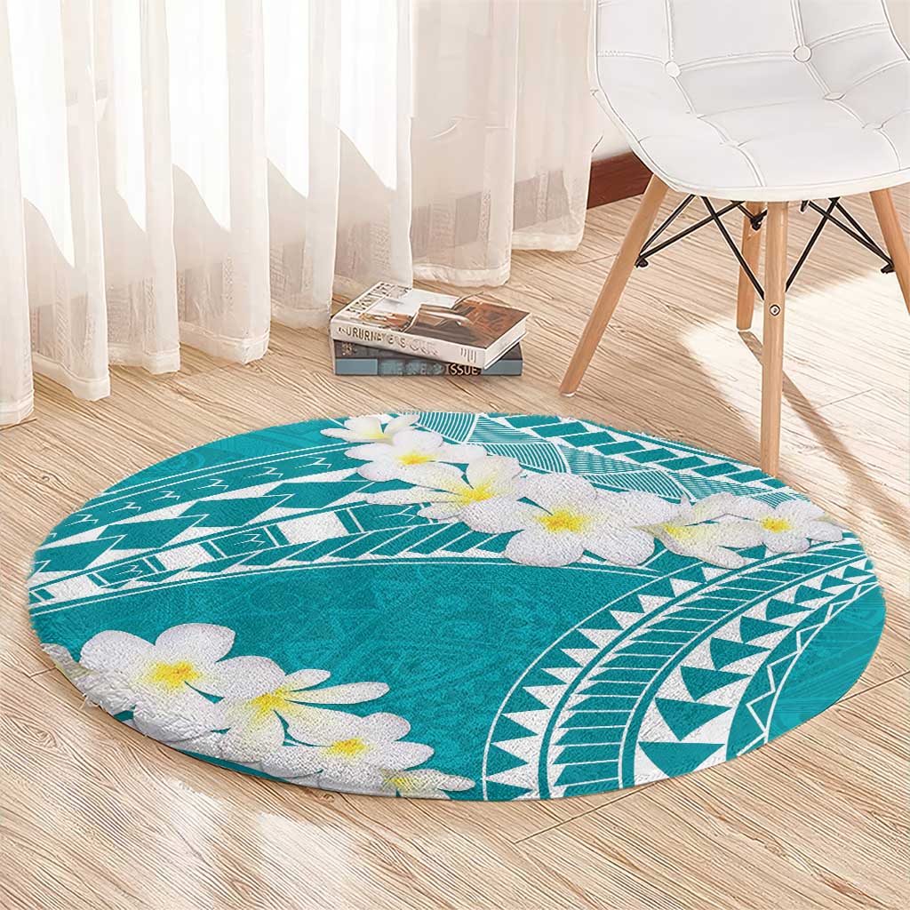 Polynesian Vintage Floral Round Carpet Teal Motifs LT7 - Polynesian Pride