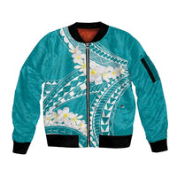 Polynesian Vintage Floral Sleeve Zip Bomber Jacket Teal Motifs LT7 Unisex Teal - Polynesian Pride