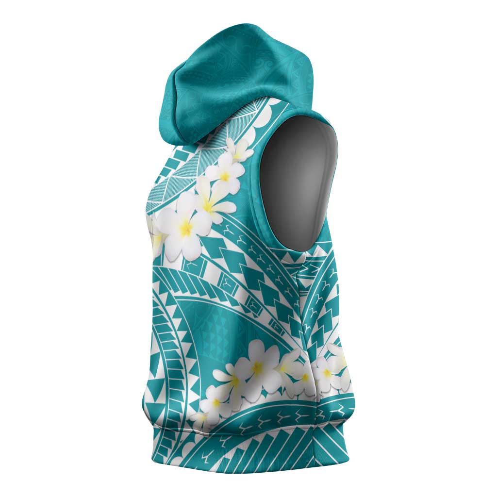Polynesian Vintage Floral Sleeveless Hoodie Teal Motifs LT7 - Polynesian Pride