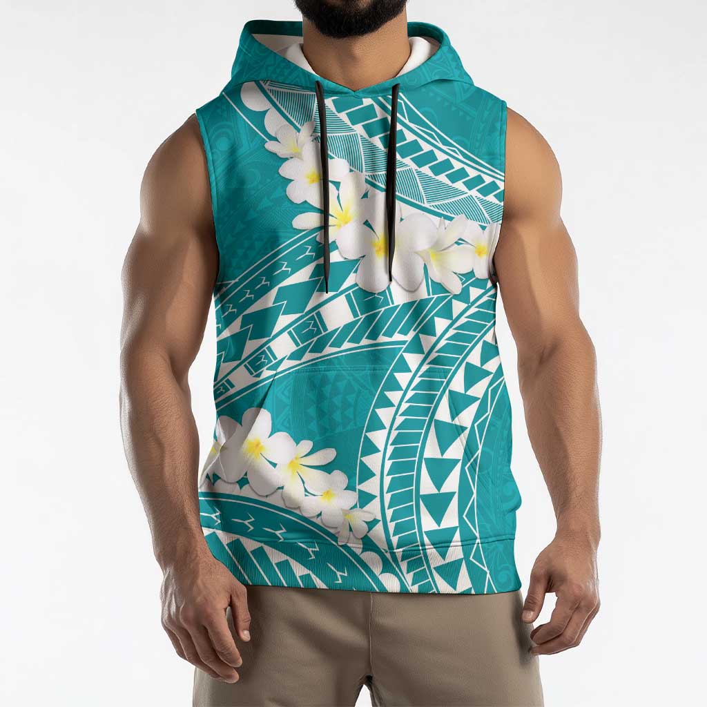 Polynesian Vintage Floral Sleeveless Hoodie Teal Motifs LT7 - Polynesian Pride