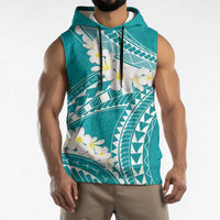 Polynesian Vintage Floral Sleeveless Hoodie Teal Motifs LT7 - Polynesian Pride