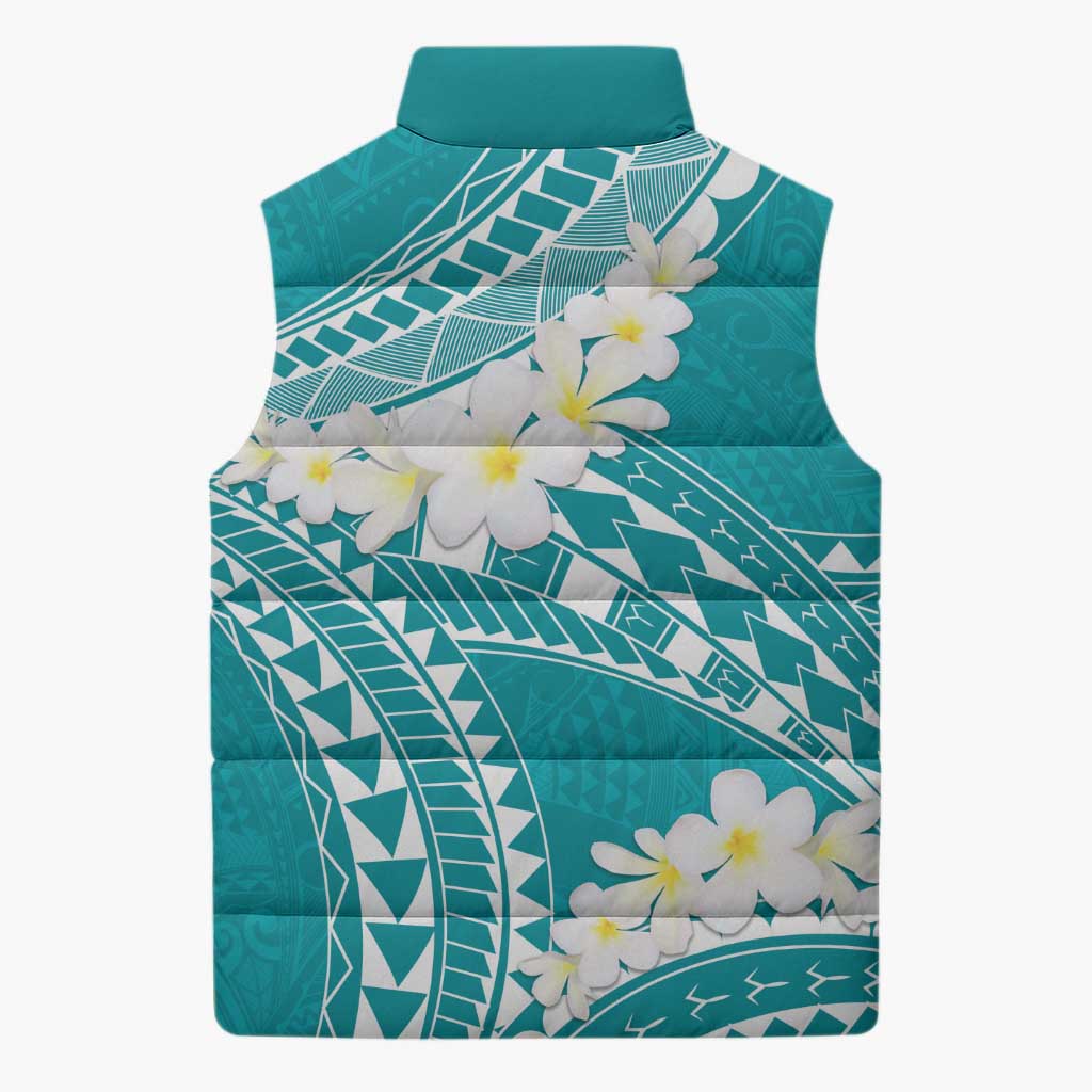 Polynesian Vintage Floral Sleeveless Puffer Jacket Teal Motifs LT7 - Polynesian Pride