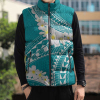 Polynesian Vintage Floral Sleeveless Puffer Jacket Teal Motifs LT7 - Polynesian Pride