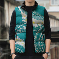 Polynesian Vintage Floral Sleeveless Puffer Jacket Teal Motifs LT7 - Polynesian Pride