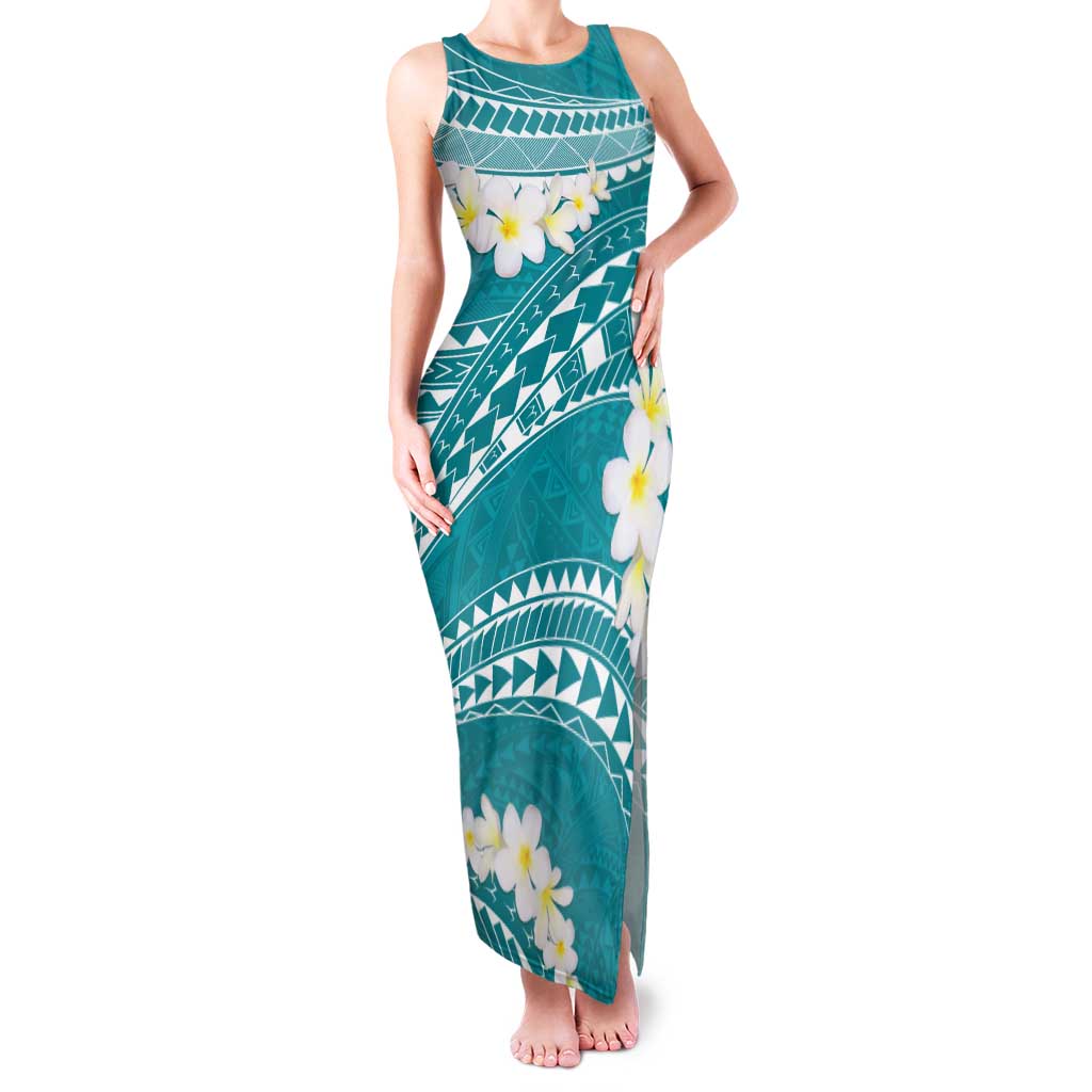 Polynesian Vintage Floral Tank Maxi Dress Teal Motifs LT7 Women Teal - Polynesian Pride
