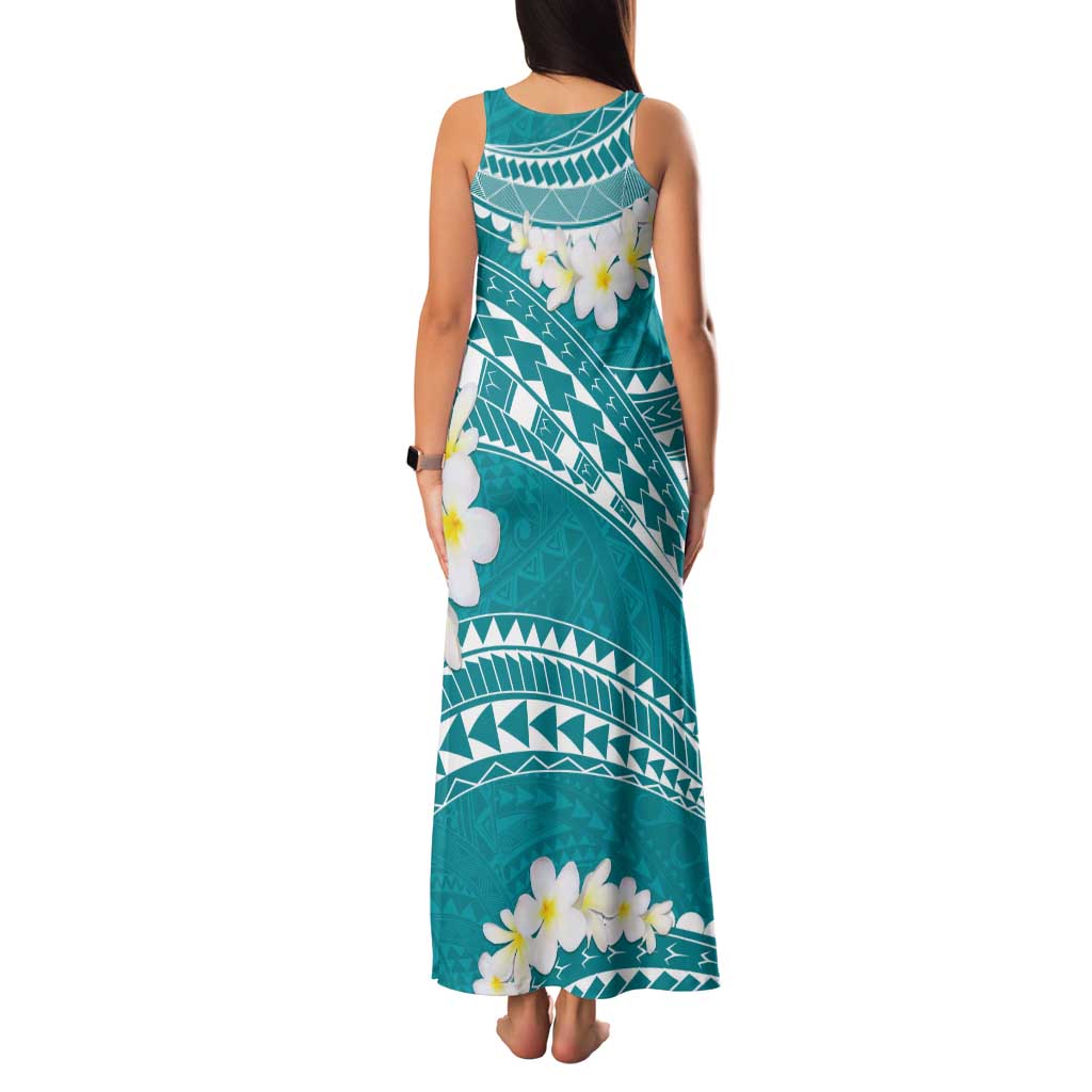 Polynesian Vintage Floral Tank Maxi Dress Teal Motifs LT7 - Polynesian Pride