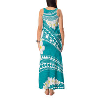 Polynesian Vintage Floral Tank Maxi Dress Teal Motifs LT7 - Polynesian Pride