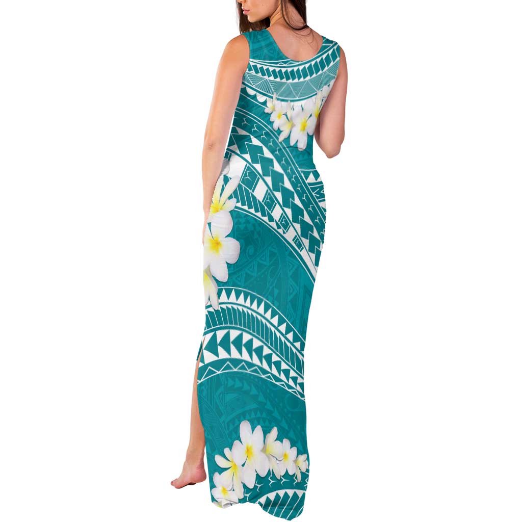 Polynesian Vintage Floral Tank Maxi Dress Teal Motifs LT7 - Polynesian Pride