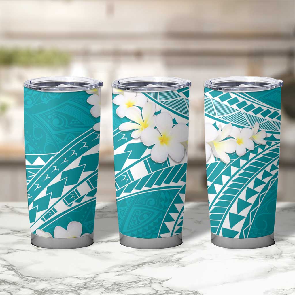 Polynesian Vintage Floral Tumbler Cup Teal Motifs LT7 - Polynesian Pride