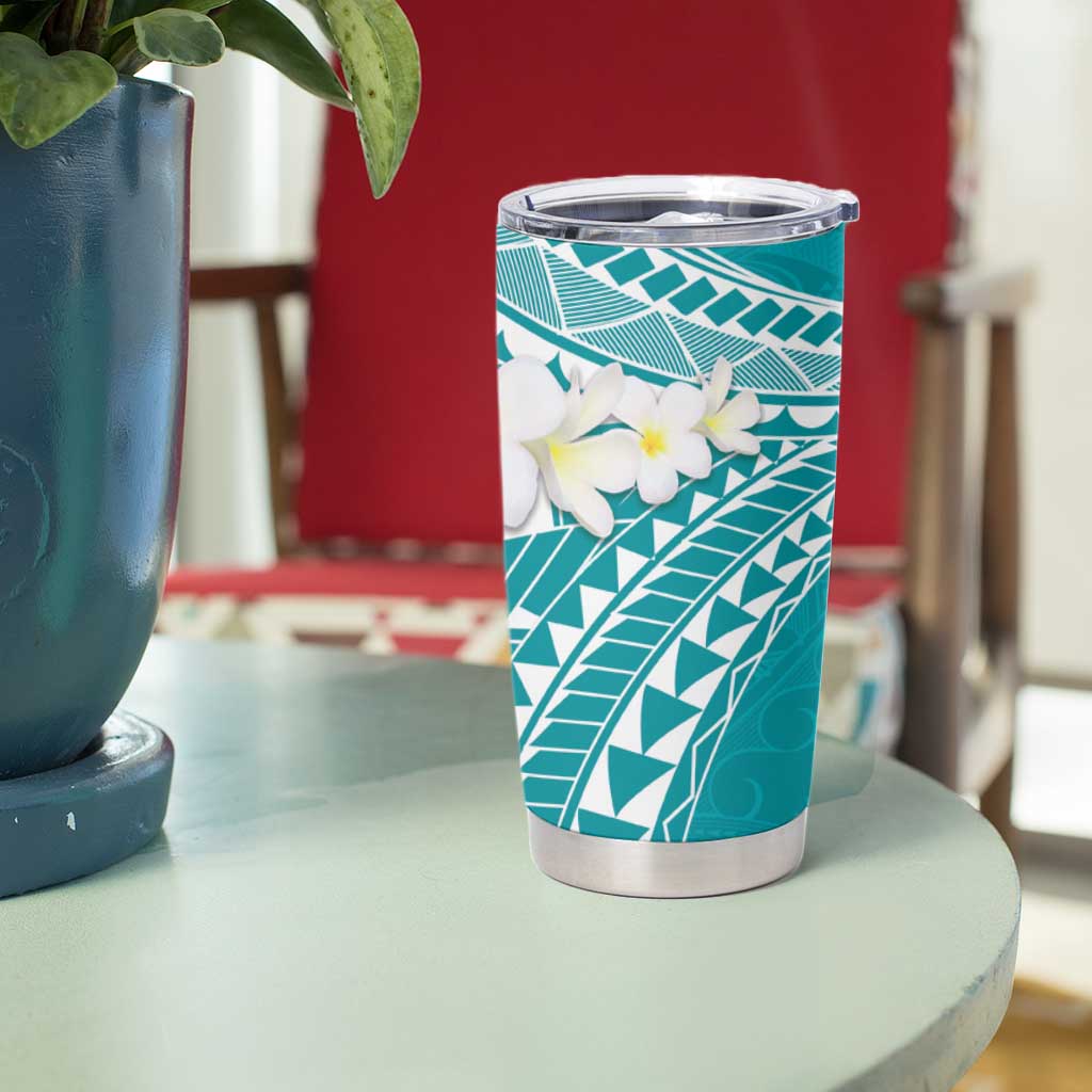 Polynesian Vintage Floral Tumbler Cup Teal Motifs LT7 - Polynesian Pride