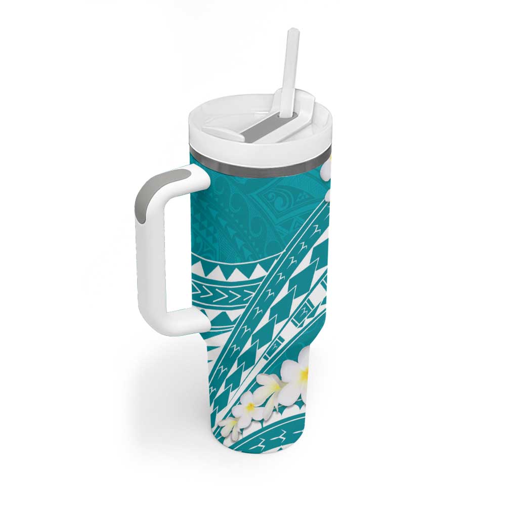 Polynesian Vintage Floral Tumbler With Handle Teal Motifs LT7 - Polynesian Pride