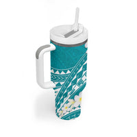 Polynesian Vintage Floral Tumbler With Handle Teal Motifs LT7 - Polynesian Pride