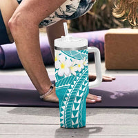 Polynesian Vintage Floral Tumbler With Handle Teal Motifs LT7 - Polynesian Pride