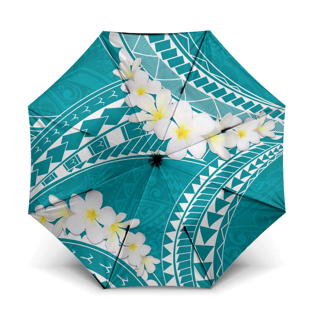 Polynesian Vintage Floral Umbrella Teal Motifs LT7 One Size Folded 11.42 inch Opened Diameter 37.4 inch Teal - Polynesian Pride