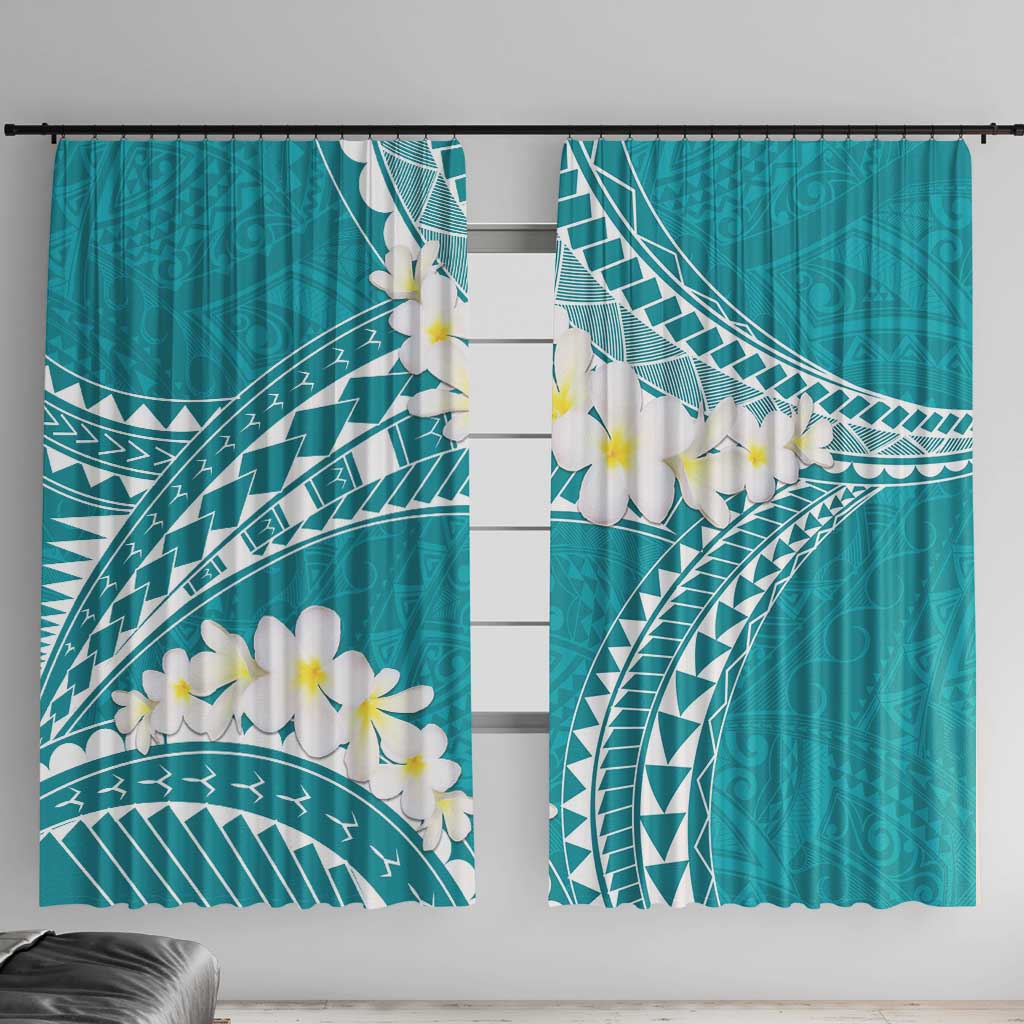 Polynesian Vintage Floral Window Curtain Teal Motifs LT7 With Hooks Teal - Polynesian Pride