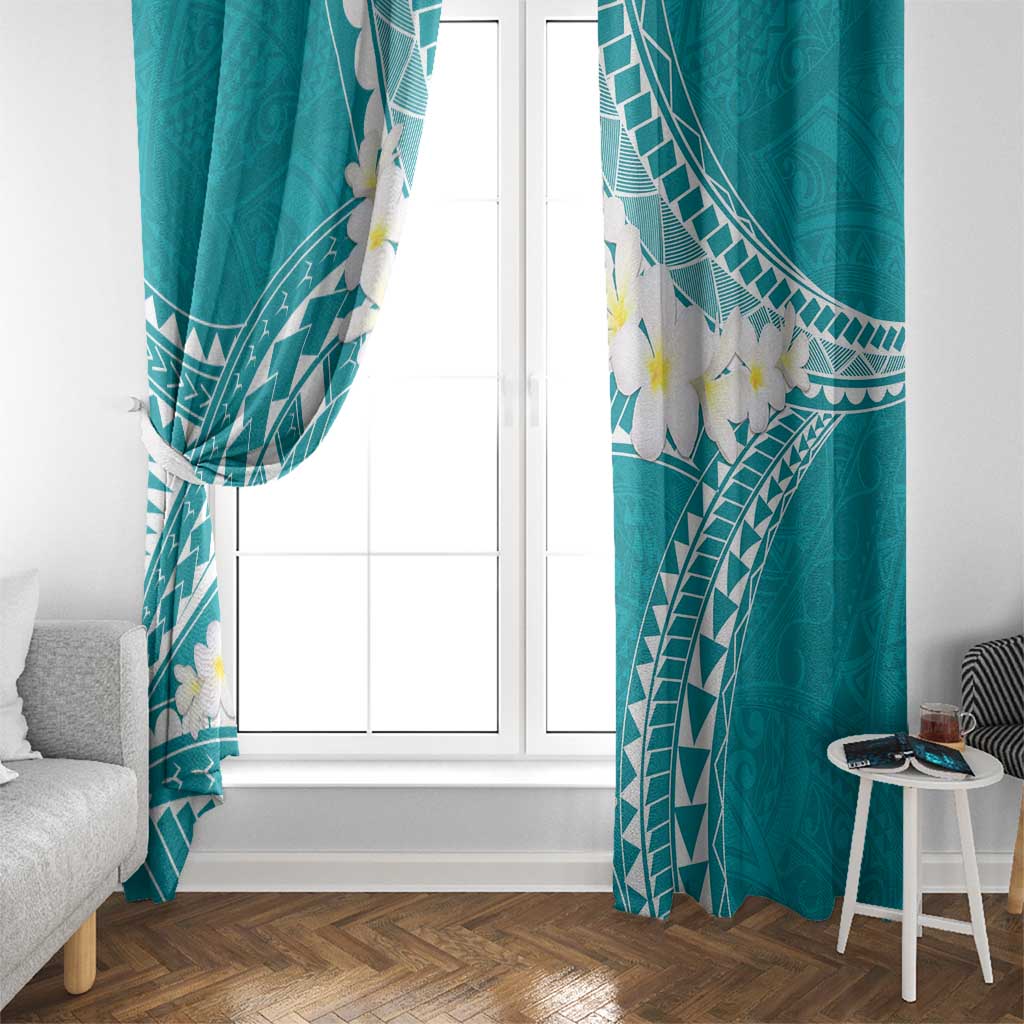 Polynesian Vintage Floral Window Curtain Teal Motifs LT7 - Polynesian Pride