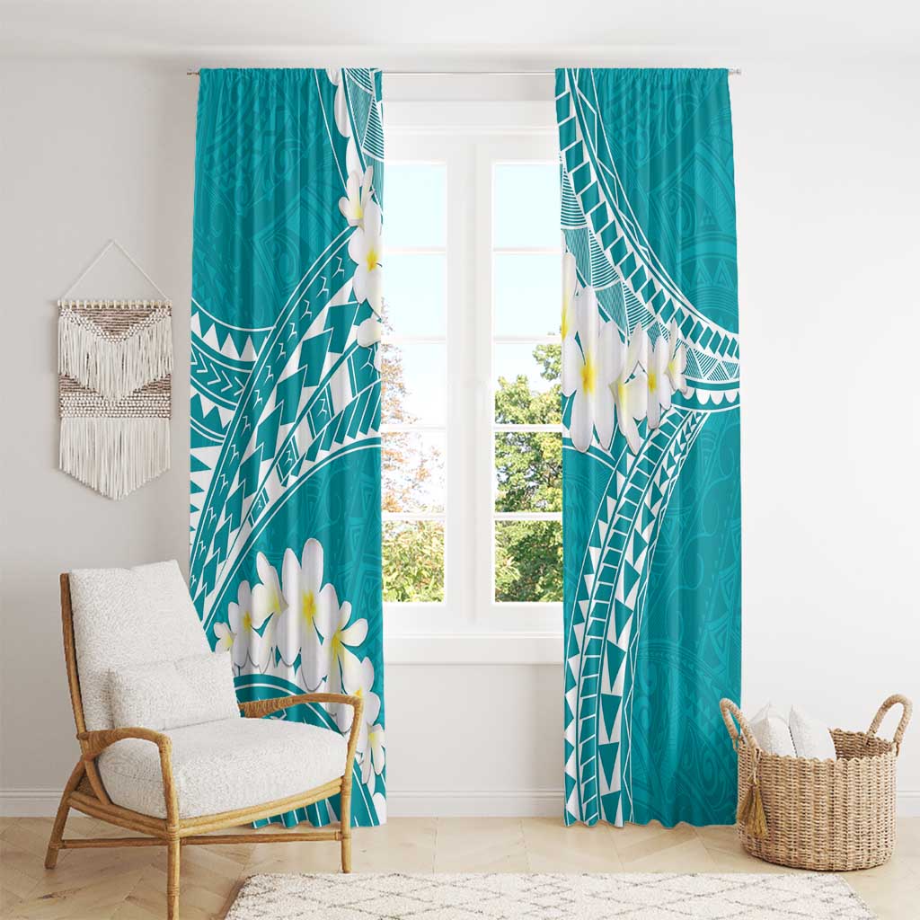 Polynesian Vintage Floral Window Curtain Teal Motifs LT7 - Polynesian Pride