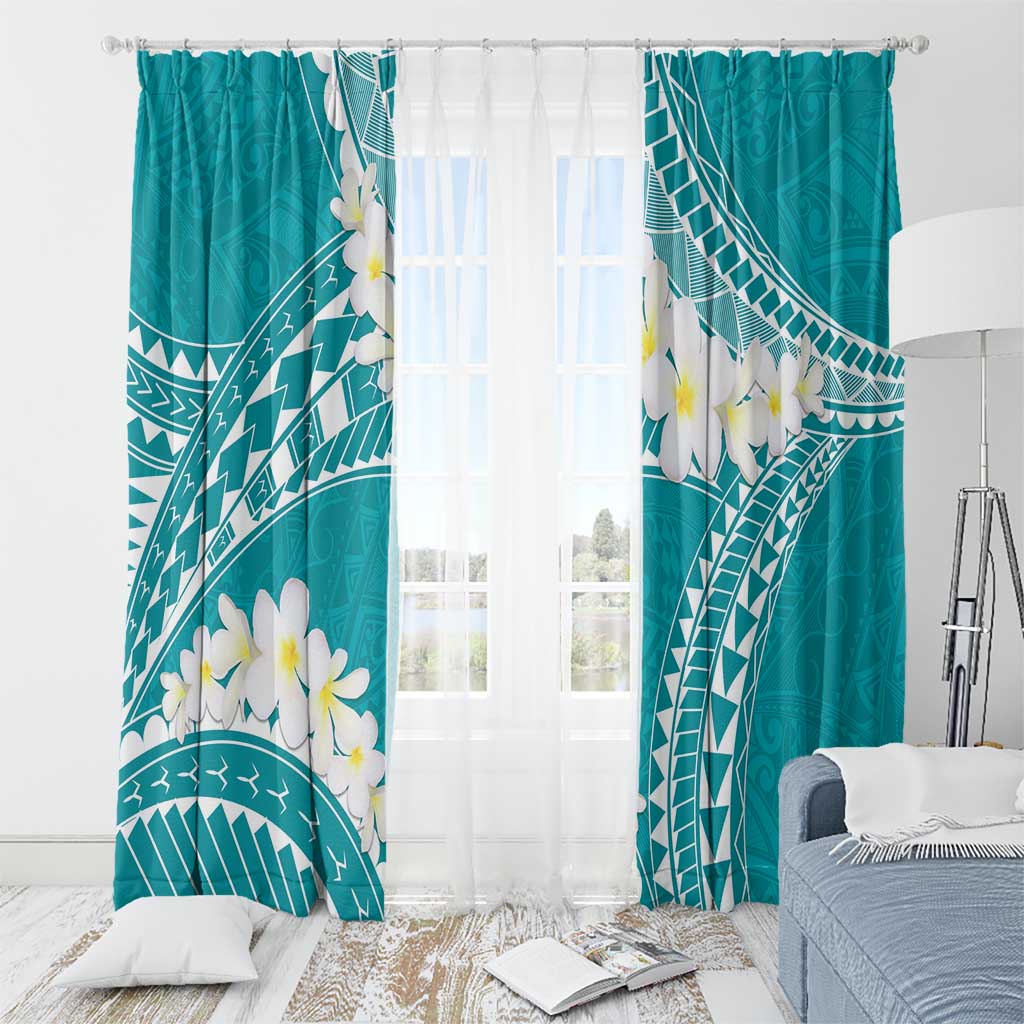 Polynesian Vintage Floral Window Curtain Teal Motifs LT7 - Polynesian Pride