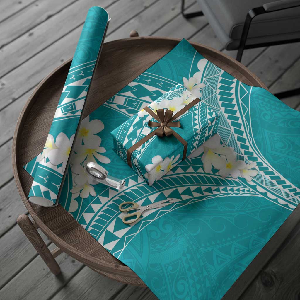 Polynesian Vintage Floral Wrapping Paper Teal Motifs LT7 - Polynesian Pride