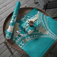 Polynesian Vintage Floral Wrapping Paper Teal Motifs LT7 - Polynesian Pride