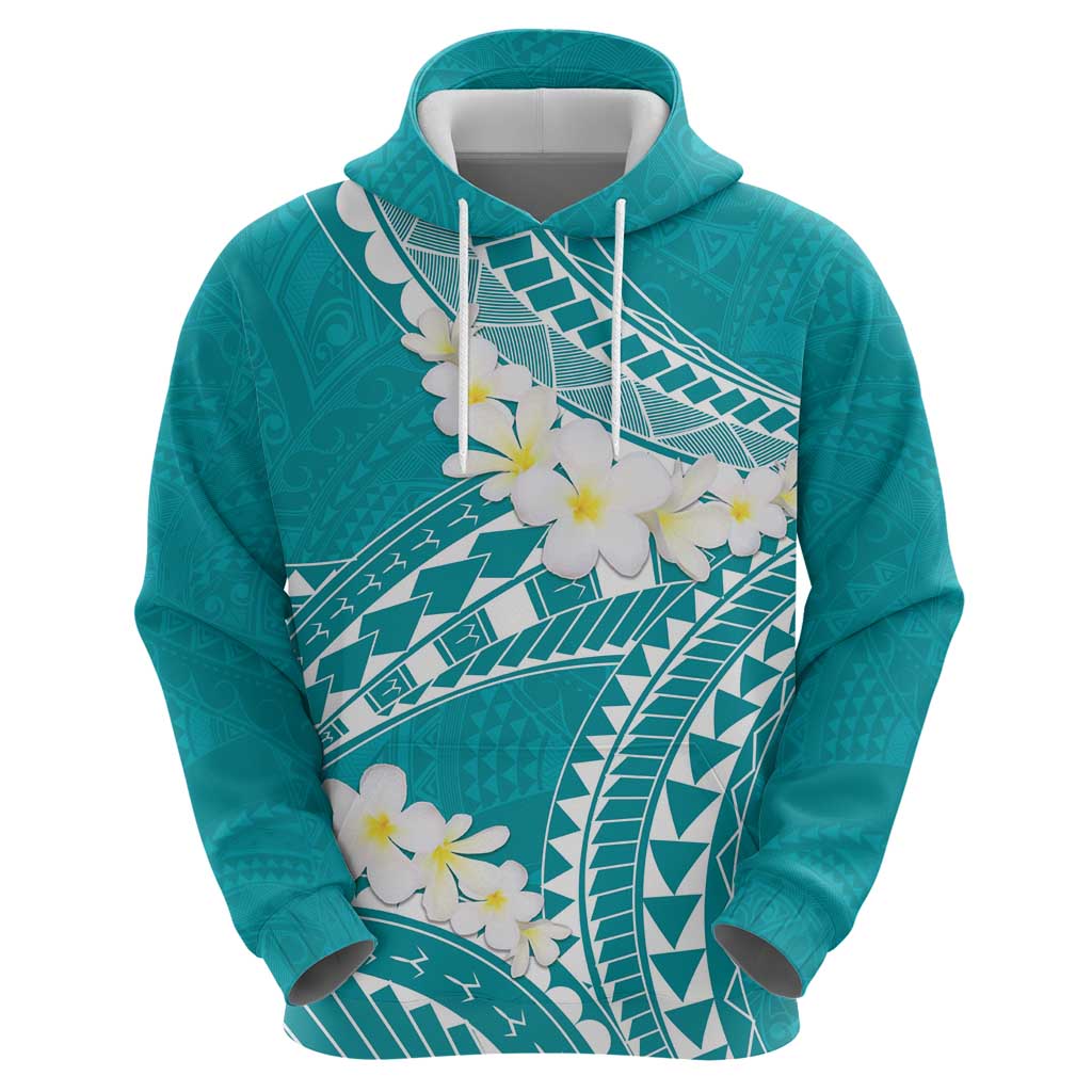 Polynesian Vintage Floral Zip Hoodie Teal Motifs LT7 - Polynesian Pride