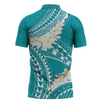 Polynesian Vintage Floral Zipper Polo Shirt Teal Motifs LT7 - Polynesian Pride