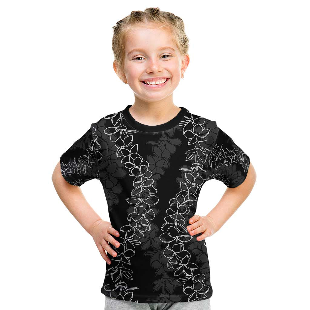 Hawaii Plumeria Lei Kid T Shirt Aloha Festive Vibe LT7 Black - Polynesian Pride