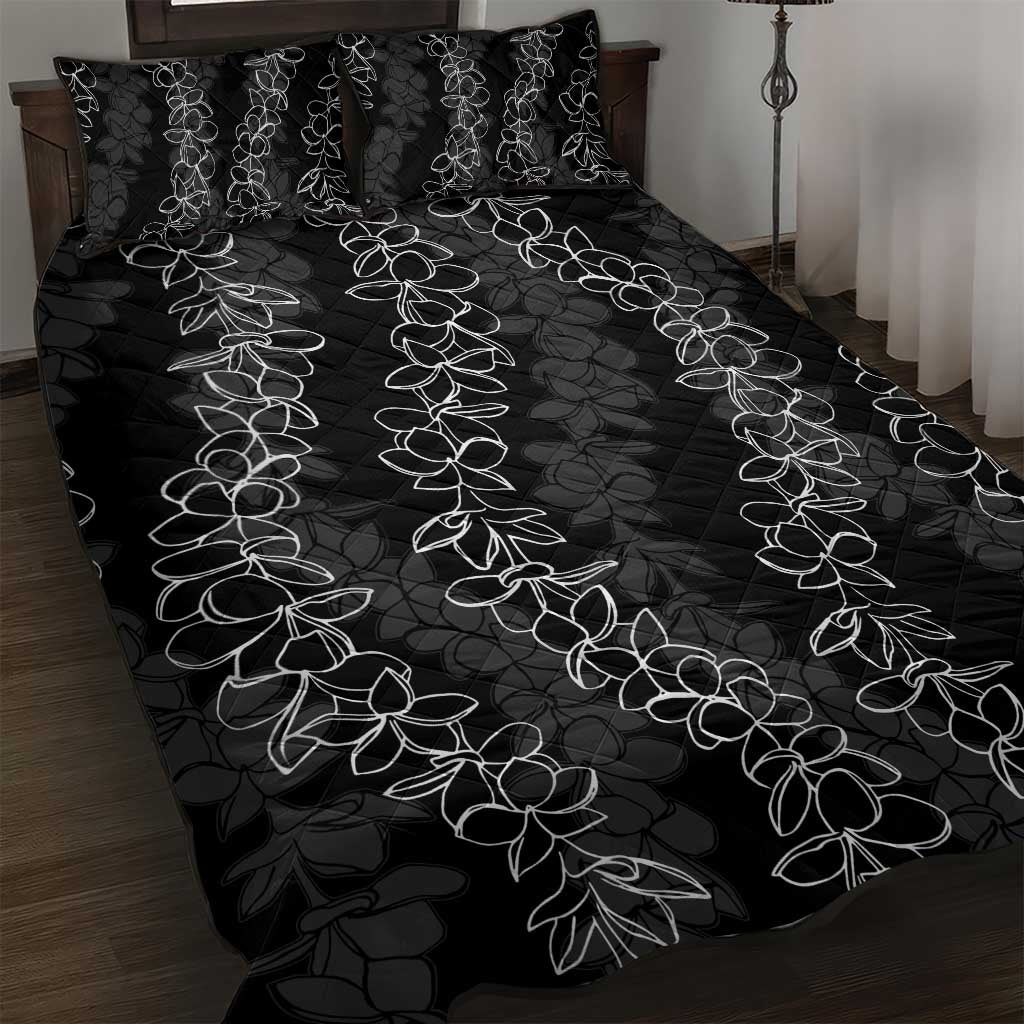 Hawaii Plumeria Lei Quilt Bed Set Aloha Festive Vibe LT7 Black - Polynesian Pride