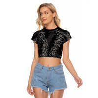 Hawaii Plumeria Lei Raglan Cropped T Shirt Aloha Festive Vibe LT7 Female Black - Polynesian Pride