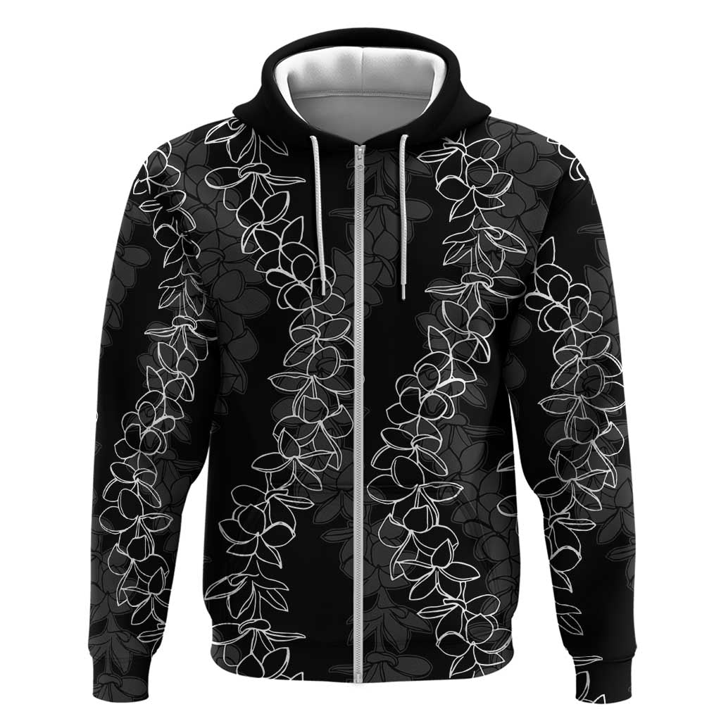 Hawaii Plumeria Lei Zip Hoodie Aloha Festive Vibe LT7 Zip Hoodie Black - Polynesian Pride