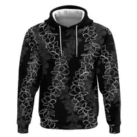 Hawaii Plumeria Lei Zip Hoodie Aloha Festive Vibe LT7 Pullover Hoodie Black - Polynesian Pride